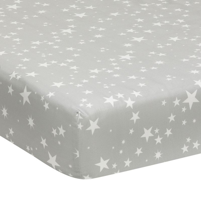 Lambs & Ivy Milky Way Gray/White Stars 100% Cotton Baby Fitted Crib Sheet, 1 of 5