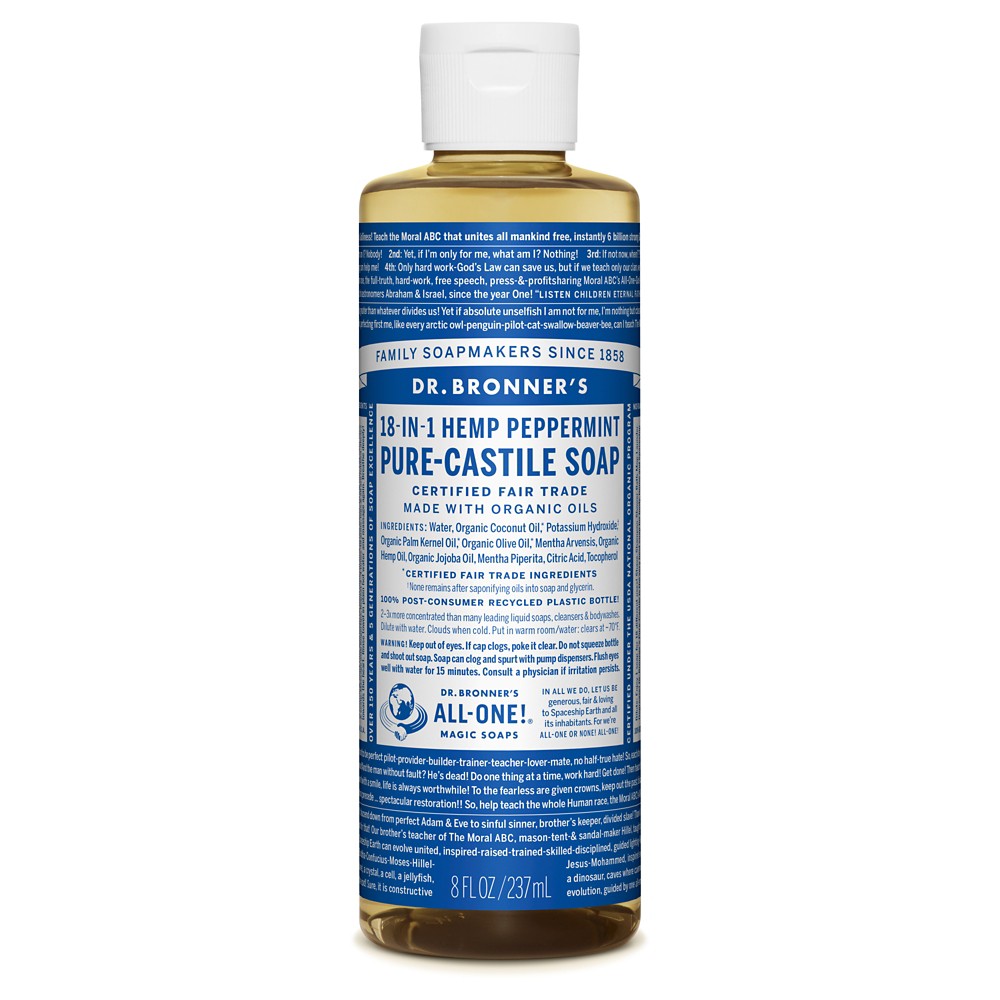 Dr. Bronner's 18-In-1 Hemp Peppermint Pure-Castile Soap, 8.0 FL OZ
