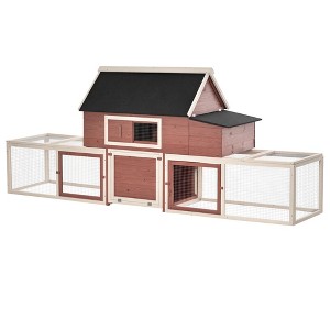 Wooden Chicken Coop, Outdoor Chicken Cage Poultry Hen House with Nesting Box, Double Runs, Asphalt Roof - 1 of 4