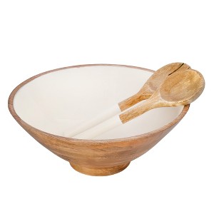 AuldHome Design Wooden Salad Bowl Set Large Serving Bowl w/ Utensils; Salad Serving Set in Mango Wood - 1 of 4