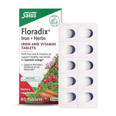 Floradix Iron Tablets - Iron Supplement with Folic Acid, Vitamin C & More - Energy Support - Vegetarian, Gluten-Free