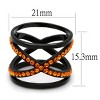 Slickblue Women's Cross Band Ring, Black Stainless Steel, Orange Synthetic Crystals, Layered Statement Style, Sizes 5–10 - 2 of 4