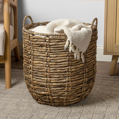 Laurel 19.49" Brown Handwoven Abaca Storage Basket with Handles