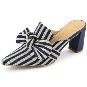 Allegra K Women's Stripe Bow Pointed Toe Block Heel Mules - 1 of 4