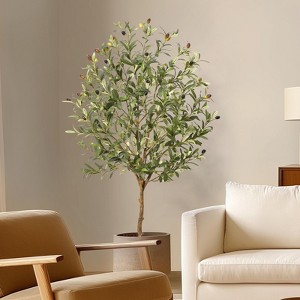 Artificial Olive Tree - Realistic Faux Olive Tree with Natural Wood Trunk and Lifelike Leaves, Perfect Potted Fake Olive Tree for Home, Office - 1 of 4