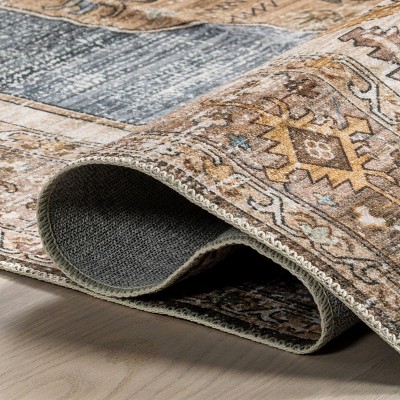 Gracie Brown and Ivory Medallion Washable Synthetic Rug