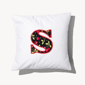 Personalization Mall Cherry Pop Initial Embroidered Applique Throw Pillow - 1 of 4