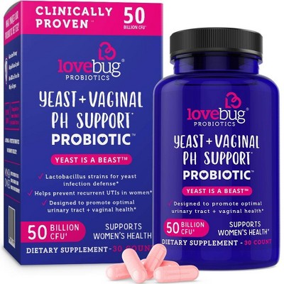 LoveBug Probiotics Yeast Is A Beast Women's Health Dietary Supplement Capsules - 30ct
