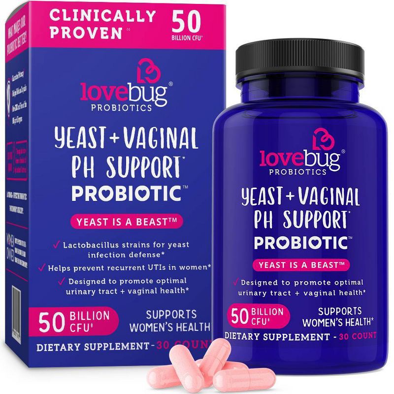 LoveBug Probiotics Yeast Is A Beast Women&#39;s Health Dietary Supplement Capsules - 30ct, 1 of 6