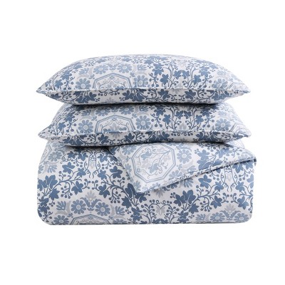 Caldecott Blue Cotton Sateen Full/Queen Duvet Cover Set