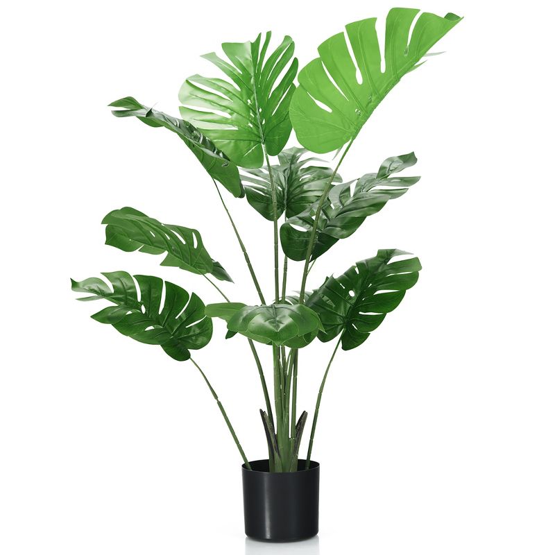 Costway 4FT Artificial Monstera Deliciosa Plant Palm Tree w/ Cement-Filled Pot Indoor Outdoor, 1 of 9