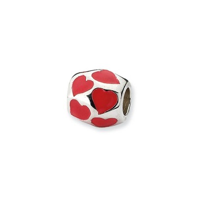 Black Bow Jewelry Sterling Silver Red Enameled Hearts Bead Charm