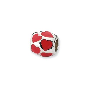 Black Bow Jewelry Sterling Silver Red Enameled Hearts Bead Charm - 1 of 2