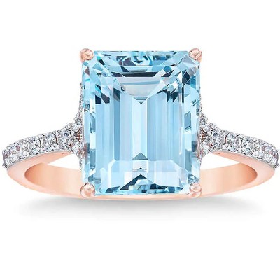 Pompeii3 Aquamarine (11x9mm) & Diamond 14k Rose Gold Ring