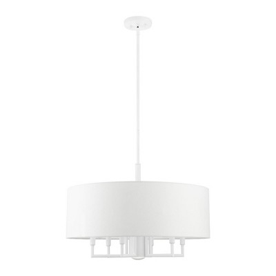 Meridian 7-Light White Fabric Drum Pendant Chandelier