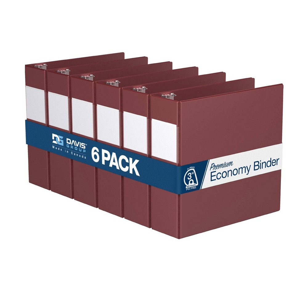 Davis Group 6pk 3" Premium Economy Round Ring Binders Burgundy: Hard Cover, 625 Sheet Capacity, 2 Pockets, D Rings