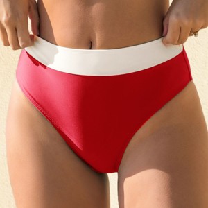 Women's Chic High-Waisted Bikini Bottoms with White Waistband - Cupshe - 1 of 4