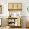 Rattan Pantry Cabinet,71"Pantry with Microwave Stand, Freestanding Hutch with Drawers,Hooks,Storage Cabinet for Dining Room, Kitchen, Living Room - 4 of 4