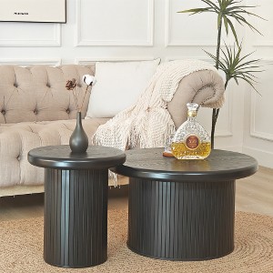 Lyngins Modern Industrial Round Coffee Table Set with Fluted Legs, Dual-Table Design, Minimalist Black, Stylish Accent Table, Living Room Center Table - 1 of 4