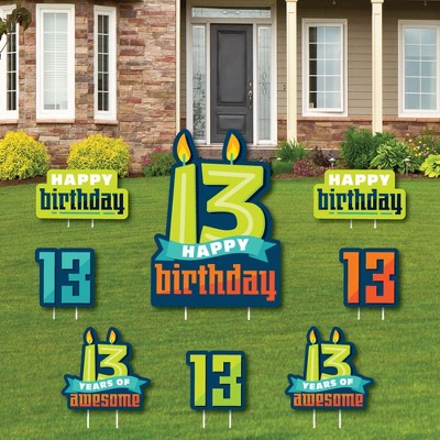 Big Dot of Happiness Boy 13th Birthday - Yard Sign and Outdoor Lawn Decorations - Official Teenager Birthday Party Yard Signs - Set of 8