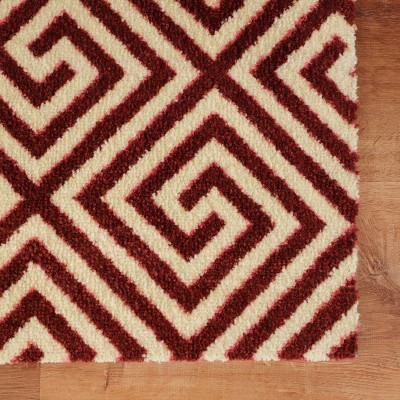 Red and Off-White Polyester Geometric Indoor/Outdoor Doormat