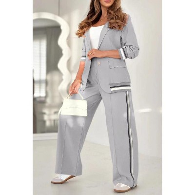 Clotth Women's Solid Color Ribbed Set - Lapel Tops And High Rise Straight Leg Pants, 2 Piece Set, Top set with Pockets