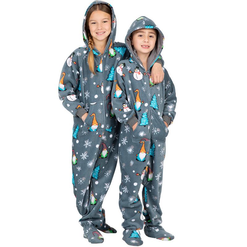 Footed Pajamas - Family Matching - Merry Gnomes Hoodie Fleece Onesie For Boys, Girls, Men and Women | Unisex, 1 of 6