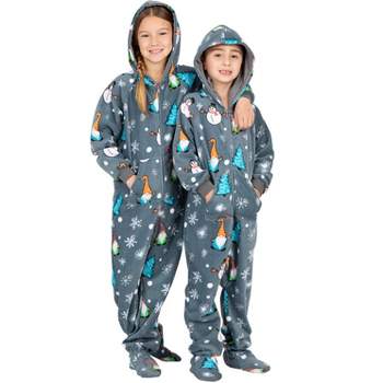 Footed Pajamas - Merry Gnomes Kids Hoodie Fleece Onesie