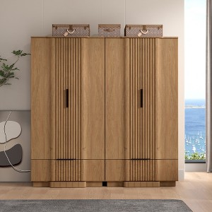 Brafab Fluted Armoire Wardrobe with Hanging Rod,Wooden Storage Closet, Freestanding Spare Closet Organizer Tall Cabinet for Coats and Clothes (Copy) - 1 of 4