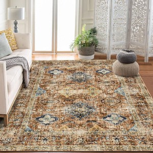 Vintage Oriental Rhombus Printed Rug- Retro Distressed Tone ,Low-Pile,Washable,Non-Slip,Rugs for Living Room,Bedroom, Kitchen - 1 of 4