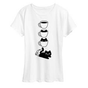 Women's - Instant Message - Cat Coffee Cup Short Sleeve Graphic T-Shirt - 1 of 4
