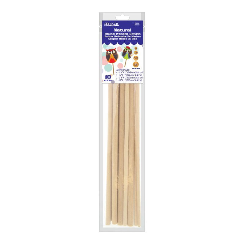 Bazic Products Assorted Round Natural Wooden Dowel, Pack of 10, 1 of 2