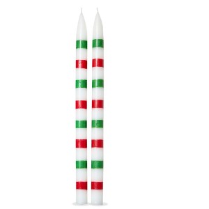 tag Christmas Stripes Taper Candles Multicolor Paraffin Wax 12in Height 6hr Burn Time Decorative Holiday Candles - 1 of 2
