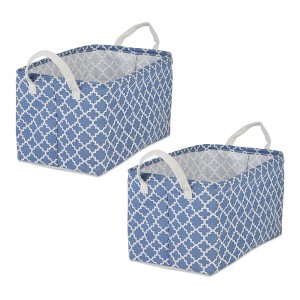 Design Imports Set of 2 Rectangle L 10.5 x 17.5 x 10 Pe Coated Cotton Poly Laundry Bins Lattice French Blue: Cloth & Landry Basket, 1837 Volume - 1 of 4