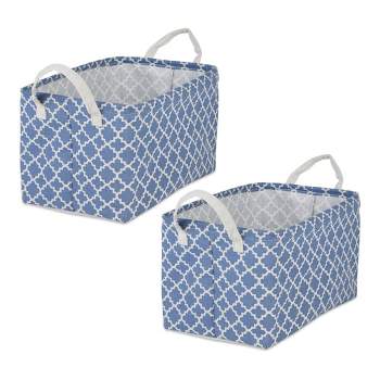 Design Imports Set of 2 Rectangle L 10.5 x 17.5 x 10 Pe Coated Cotton Poly Laundry Bins Lattice French Blue