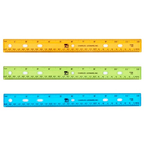 Charles Leonard Plastic Ruler, 12, Translucent, Assorted Colors, Pack of 48