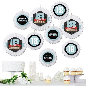 Big Dot of Happiness Boy 18th Birthday - Hanging Eighteenth Birthday Party Tissue Decoration Kit - Paper Fans - Set of 9 - 1 of 4