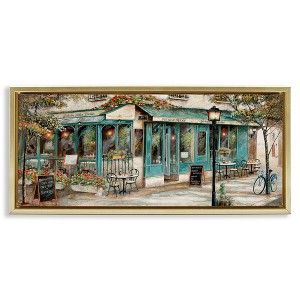 Stupell Industries European City Streets Caf� Scene Floating Frame Canvas Art, Gold, 25" x 11" - 1 of 4