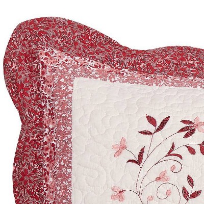 Caroline Red and Ivory Embroidered Cotton Pillow Sham