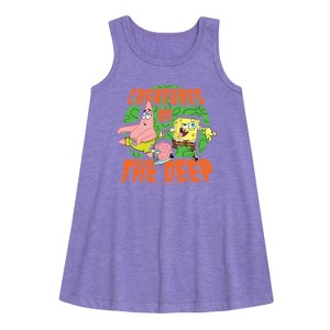 Girls' - SpongeBob SquarePants - Creatures Of The Deep Graphic Sleeveless Aline Dress - 1 of 4