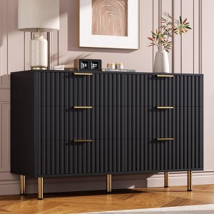 Whizmax Fluted 6-Drawer Dresser, 54" Wide Modern Chest with Deep Storage, Large Double Dresser, TV Stand, Wood Organizer for Bedroom/Living Room/Kids - 1 of 4