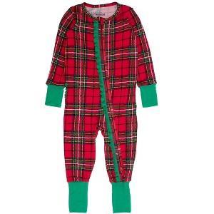 RuffleButts SoftSnooze Baby Girls Holiday Convertible Ruffle One Piece Pajama - 1 of 2