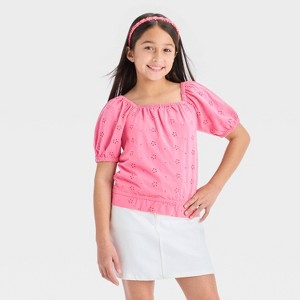 Girls' Short Sleeve Eyelet Top - Cat & Jack™ - 1 of 3
