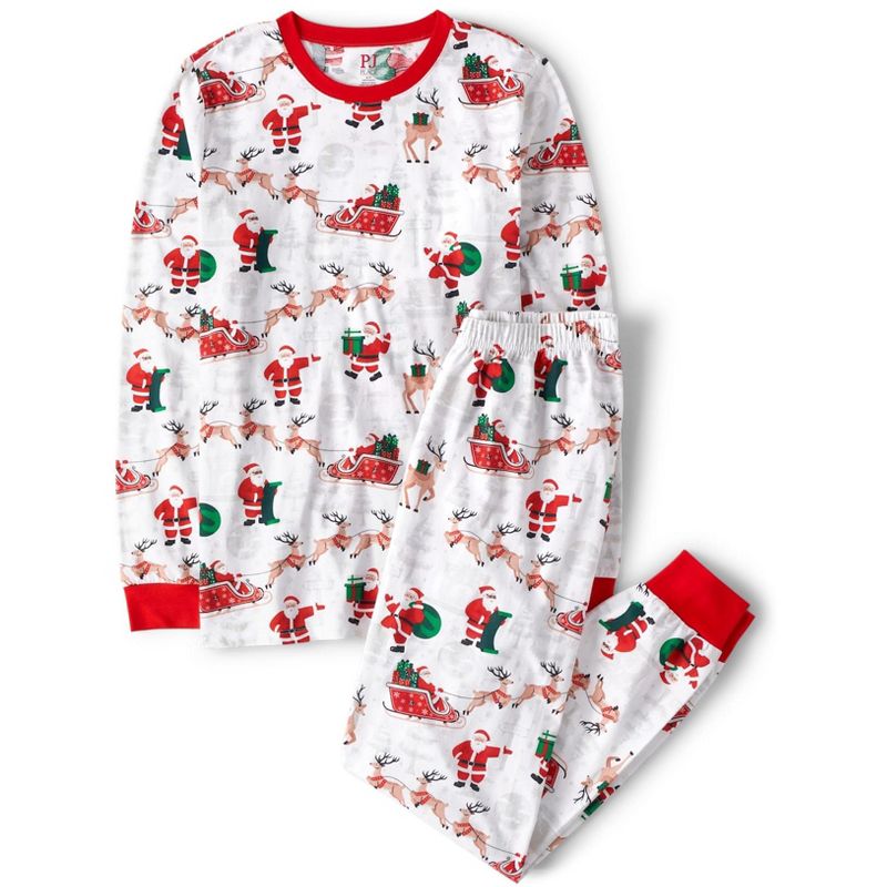 The Children's Place Adult Matching Family Christmas Long Sleeve Santa And Reindeer Print Cotton Pajamas White XS