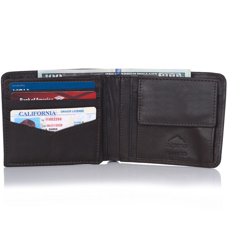 Alpine Swiss RFID Protected Men’s Max Coin Pocket Bifold Wallet with Divided Bill Section Comes in a Gift Box, 2 of 6