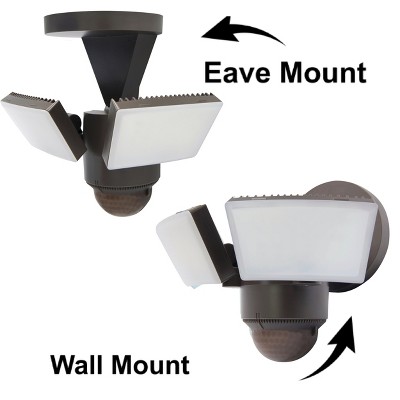 LED Outdoor Motion Sensor Floodlight – 1100 Lumens, 180° Detection, Weatherproof, Eave/Wall Mount, Exit Detection, Rotatable Sensor, Bronze
