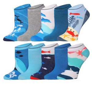 Tipi Toe Womens 10 Pairs Deep Sea Serenity Pattern & Mix Colors For Vibrant Style Low Cut/No Show Socks - 1 of 4