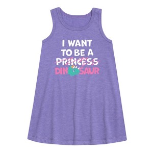 Girls' - Instant Message - I Want To Be A Dinosaur -Not Princess Graphic Sleeveless Aline Dress - 1 of 4