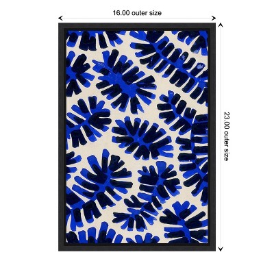 Modern Blue and Black Leaf Motif Framed Canvas Wall Art 16 x 23 inches