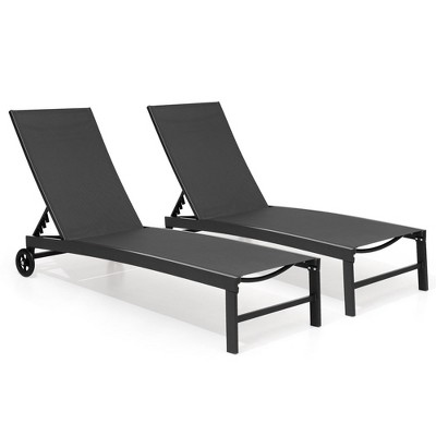 Crestlive Products Outdoor Wheel Adjustable Chaise 5 Reclinig Position Aluminum Sun Lounger